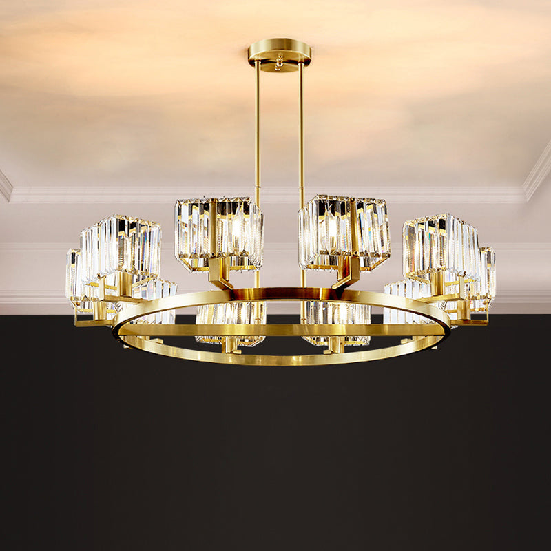 Gold Crystal Chandelier With 4/8/10 Bulb Rectangle Pendant Lamp For Modern Dining Room