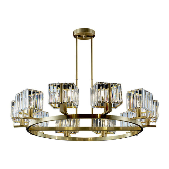 Golden Crystal Rectangle Pendant Chandelier - Sleek Dining Room Lighting Fixture with 4/8/10 Bulbs