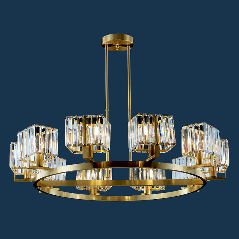 Golden Crystal Rectangle Pendant Chandelier - Sleek Dining Room Lighting Fixture with 4/8/10 Bulbs