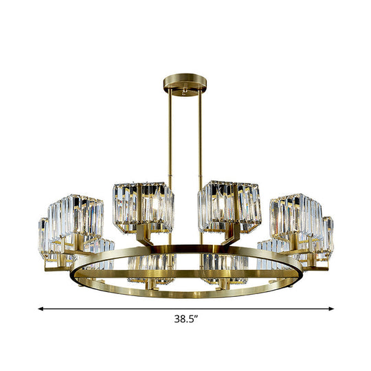 Golden Crystal Rectangle Pendant Chandelier - Sleek Dining Room Lighting Fixture with 4/8/10 Bulbs