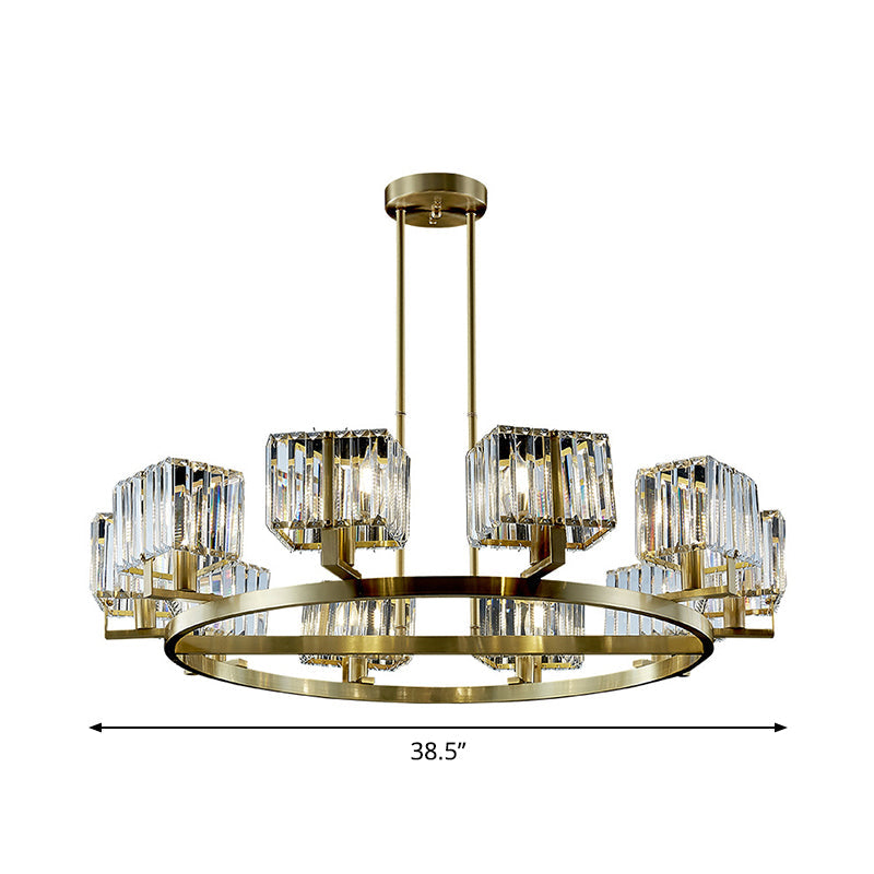 Gold Crystal Chandelier With 4/8/10 Bulb Rectangle Pendant Lamp For Modern Dining Room