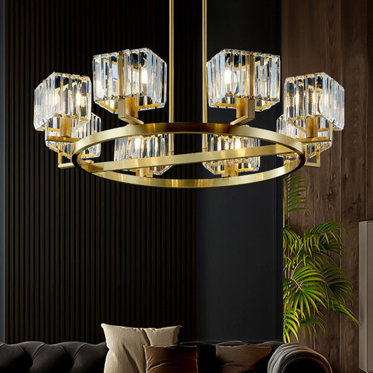 Gold Crystal Chandelier With 4/8/10 Bulb Rectangle Pendant Lamp For Modern Dining Room