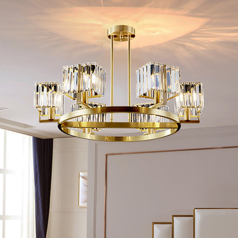 Gold Crystal Chandelier With 4/8/10 Bulb Rectangle Pendant Lamp For Modern Dining Room