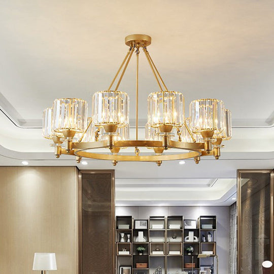 Contemporary Prismatic Crystal Cylinder Chandelier - Dining Room Ceiling Lamp (3/6/8-Head) In