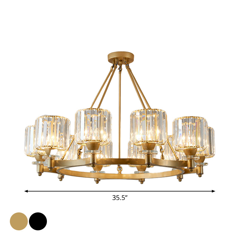 Contemporary Prismatic Crystal Cylinder Chandelier - Dining Room Ceiling Lamp (3/6/8-Head) In