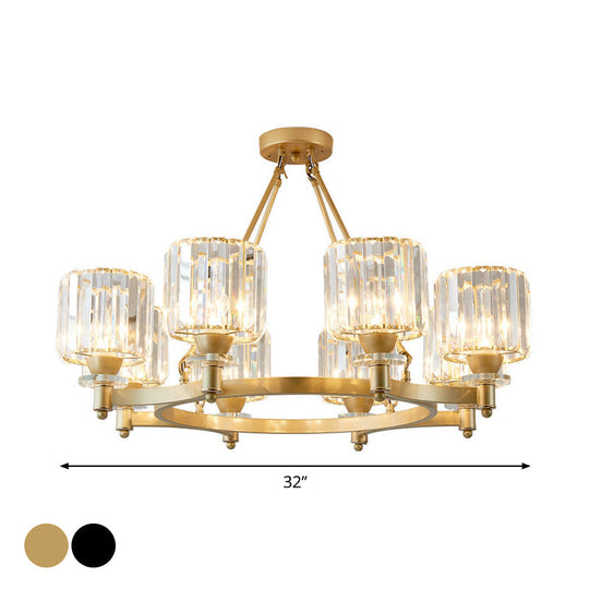 Contemporary Prismatic Crystal Chandelier - Black/Gold - 3/6/8 Head Suspension Lamp for Dining Room Ceiling