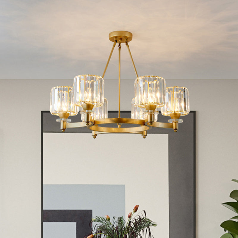 Contemporary Prismatic Crystal Chandelier - Black/Gold - 3/6/8 Head Suspension Lamp for Dining Room Ceiling