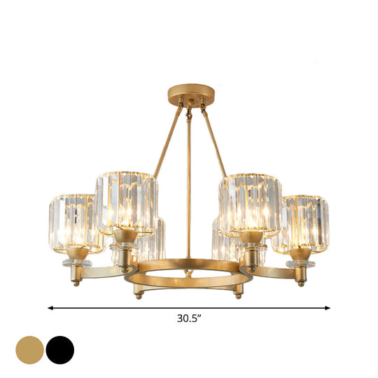 Contemporary Prismatic Crystal Chandelier - Black/Gold - 3/6/8 Head Suspension Lamp for Dining Room Ceiling