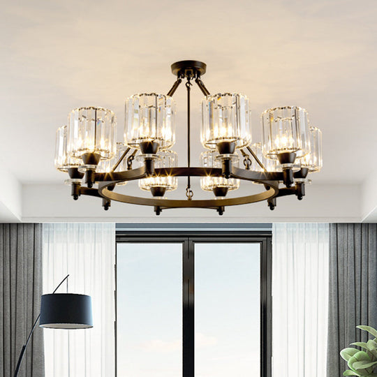 Contemporary Prismatic Crystal Chandelier - Black/Gold - 3/6/8 Head Suspension Lamp for Dining Room Ceiling