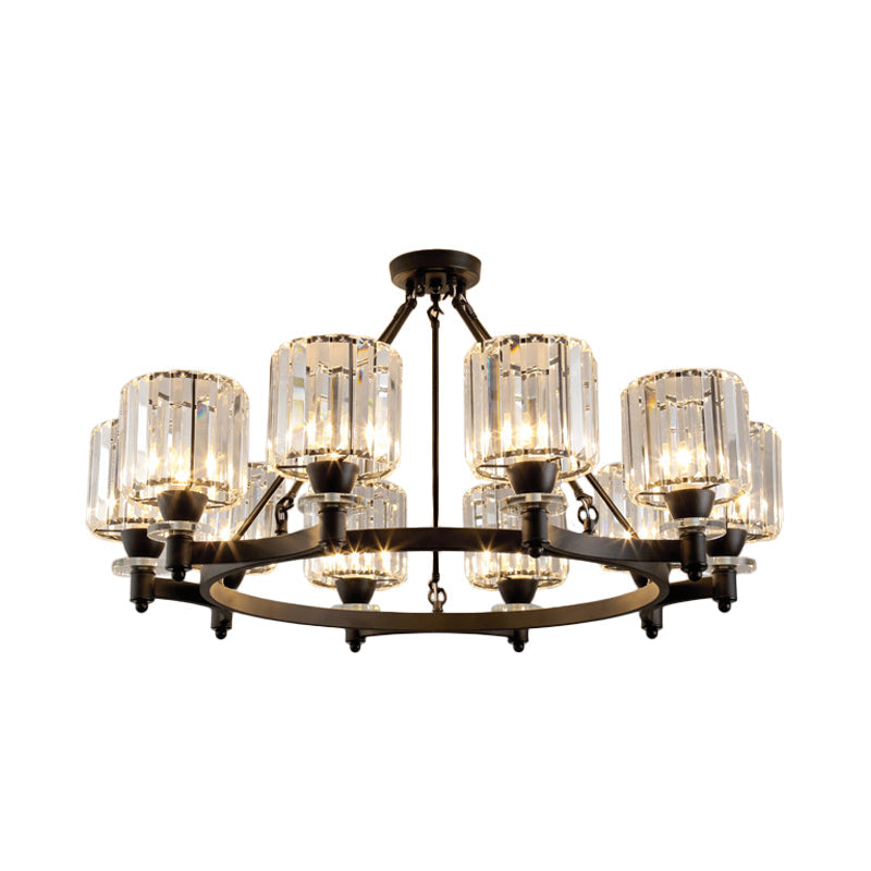 Contemporary Prismatic Crystal Cylinder Chandelier - Dining Room Ceiling Lamp (3/6/8-Head) In