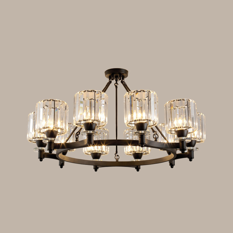 Contemporary Prismatic Crystal Chandelier - Black/Gold - 3/6/8 Head Suspension Lamp for Dining Room Ceiling