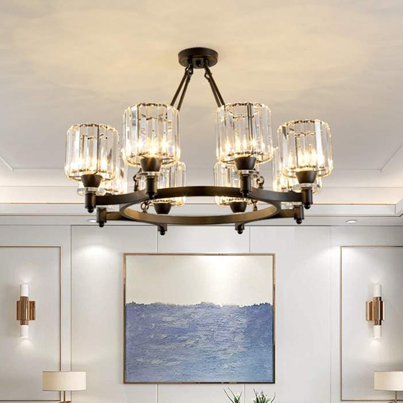 Contemporary Prismatic Crystal Cylinder Chandelier - Dining Room Ceiling Lamp (3/6/8-Head) In