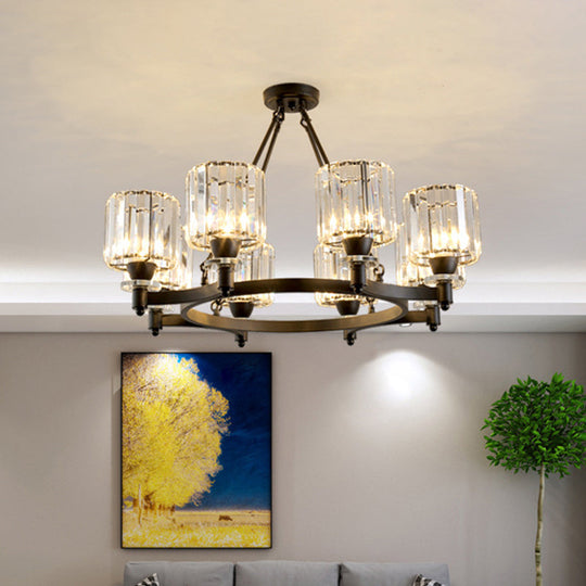 Contemporary Prismatic Crystal Chandelier - Black/Gold - 3/6/8 Head Suspension Lamp for Dining Room Ceiling