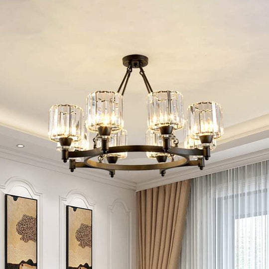 Contemporary Prismatic Crystal Chandelier - Black/Gold - 3/6/8 Head Suspension Lamp for Dining Room Ceiling