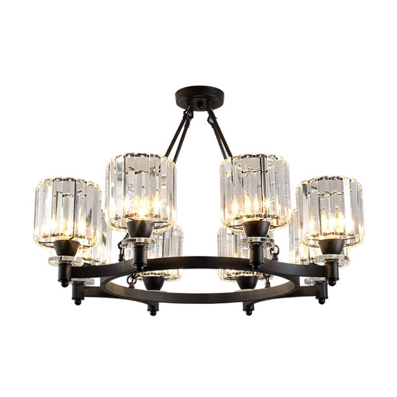 Contemporary Prismatic Crystal Chandelier - Black/Gold - 3/6/8 Head Suspension Lamp for Dining Room Ceiling