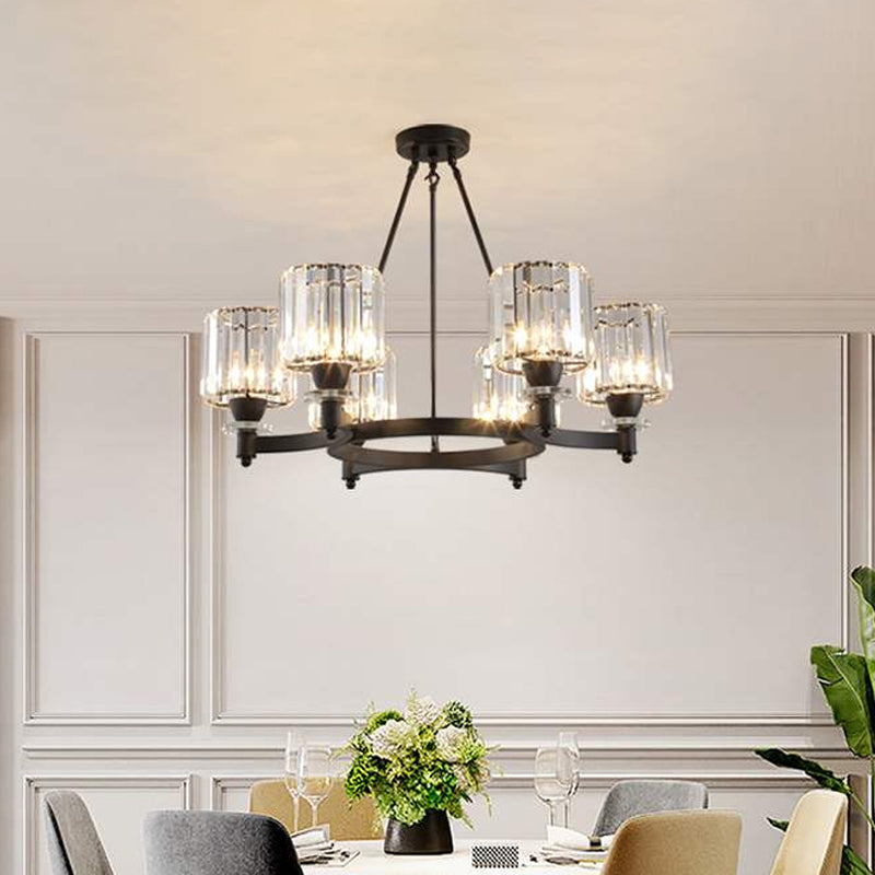 Contemporary Prismatic Crystal Chandelier - Black/Gold - 3/6/8 Head Suspension Lamp for Dining Room Ceiling