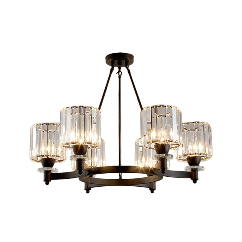 Contemporary Prismatic Crystal Chandelier - Black/Gold - 3/6/8 Head Suspension Lamp for Dining Room Ceiling