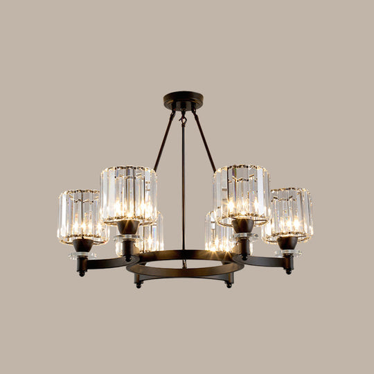 Contemporary Prismatic Crystal Chandelier - Black/Gold - 3/6/8 Head Suspension Lamp for Dining Room Ceiling