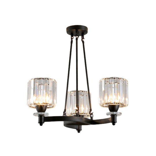 Contemporary Prismatic Crystal Cylinder Chandelier - Dining Room Ceiling Lamp (3/6/8-Head) In