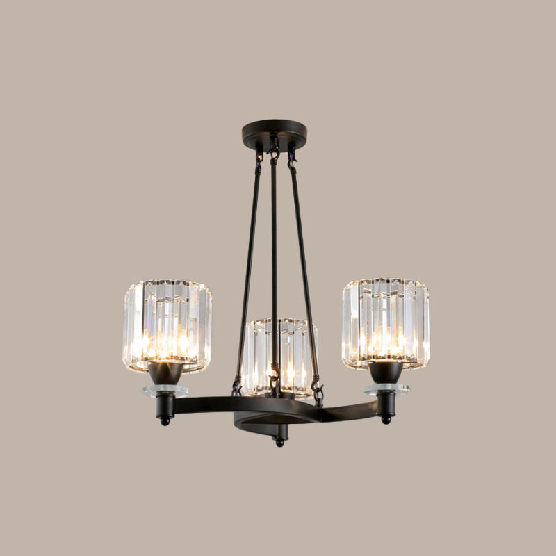 Contemporary Prismatic Crystal Chandelier - Black/Gold - 3/6/8 Head Suspension Lamp for Dining Room Ceiling