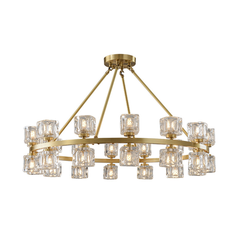 Postmodern Crystal Cube Gold Chandelier - Circle Dining Pendant with 6/12/28 Lights