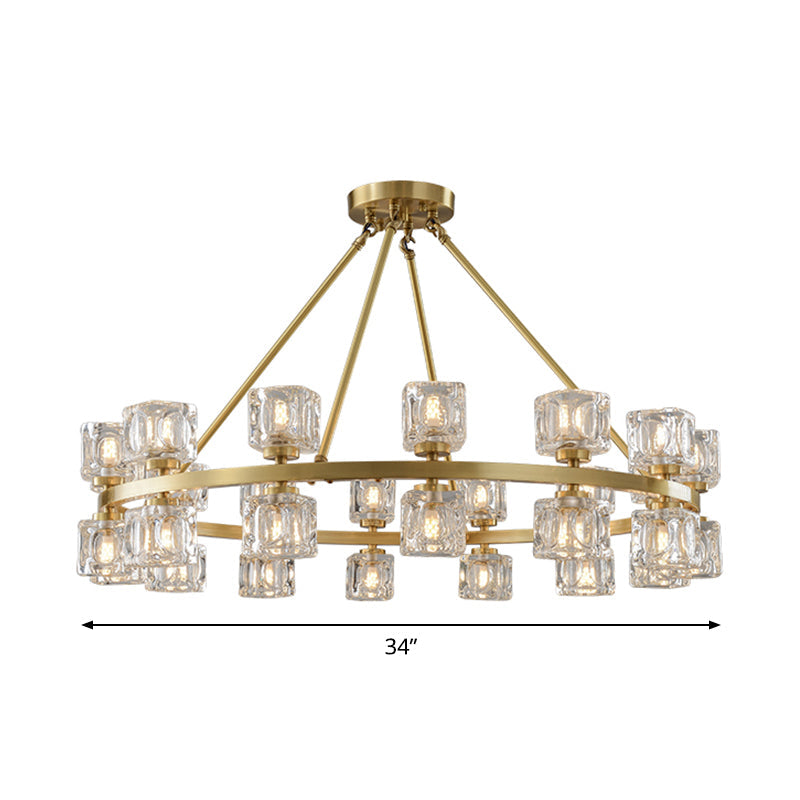 Postmodern Crystal Cube Gold Chandelier - Circle Pendant For Dining Room With 6/12/28 Lights