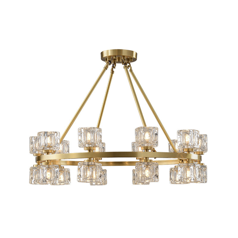 Postmodern Crystal Cube Gold Chandelier - Circle Dining Pendant with 6/12/28 Lights