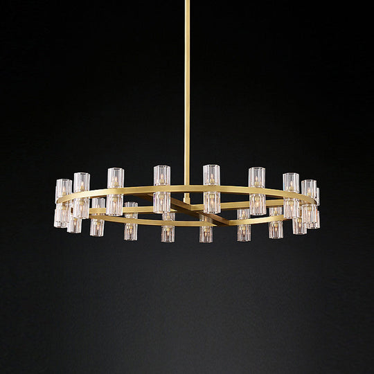 Postmodern Crystal Pendant Chandelier: Sleek Brass Circular Design with 24 Bulbs for Dining Room Suspension Lighting