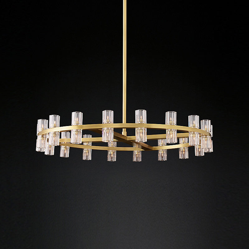 Postmodern Brass Crystal Pendant Chandelier - Circular Design 24 Bulb Suspension Light For Dining