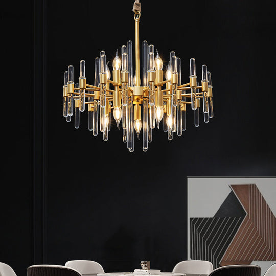 Modern Brass 10-Head Crystal Rod Chandelier - Radial Design For Living Room Lighting