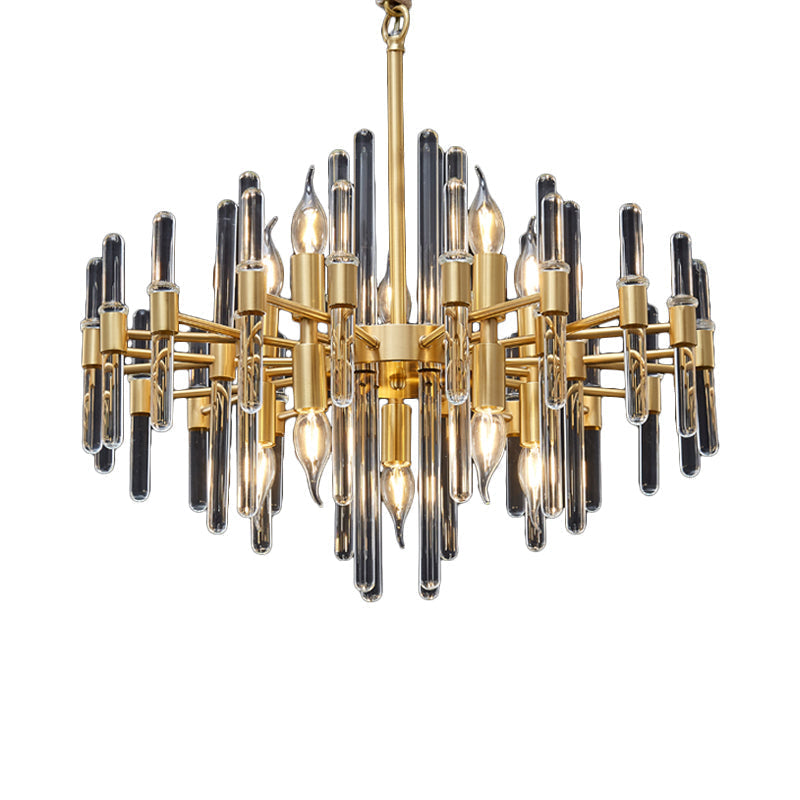 Modern Brass 10-Head Crystal Rod Chandelier - Radial Design For Living Room Lighting