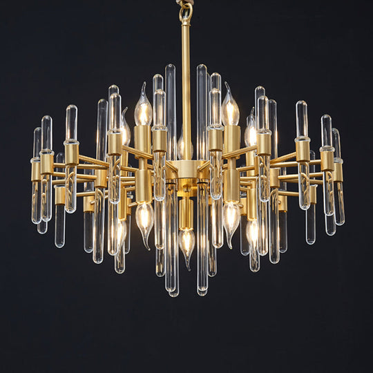 Crystal Rod Drop Chandelier Light - 10 Heads, Postmodern Brass Radial Design for Living Room