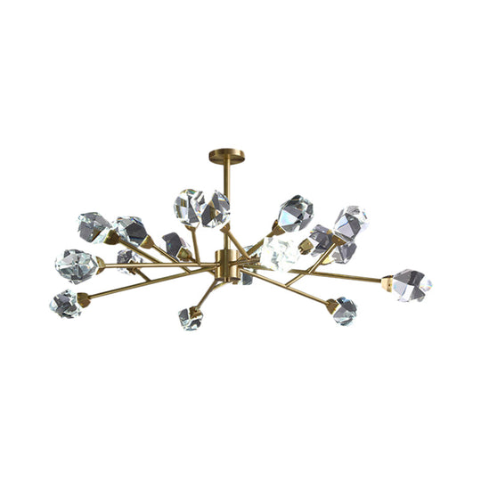 Modern Crystal Block Brass Chandelier - 9/12/18-Light Suspension Pendant for Family Room