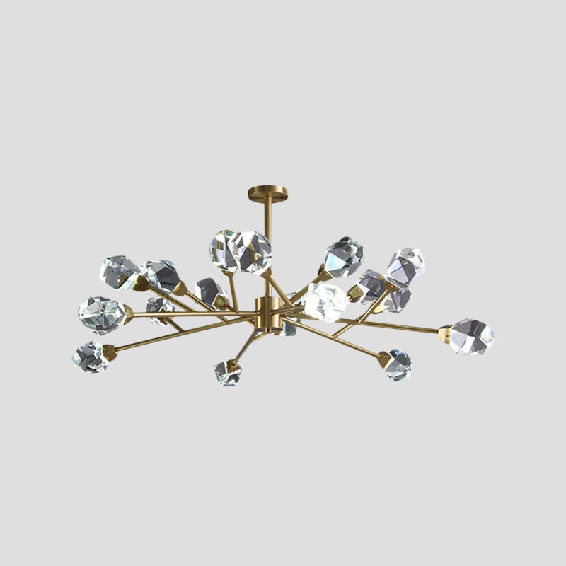 Modern Crystal Block Brass Chandelier - 9/12/18-Light Suspension Pendant for Family Room