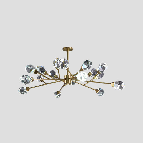 Modern Crystal Block Brass Chandelier - 9/12/18-Light Suspension Pendant For Family Room