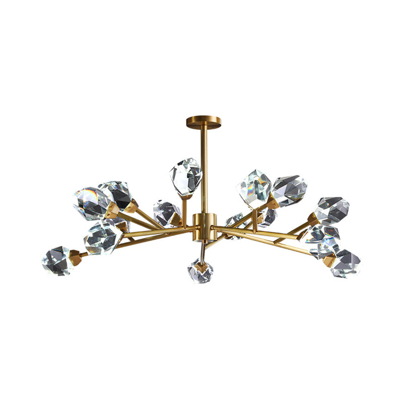 Modern Crystal Block Brass Chandelier - 9/12/18-Light Suspension Pendant for Family Room