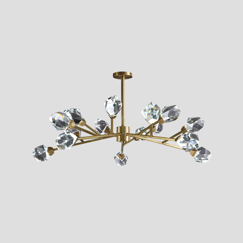 Modern Crystal Block Brass Chandelier - 9/12/18-Light Suspension Pendant for Family Room