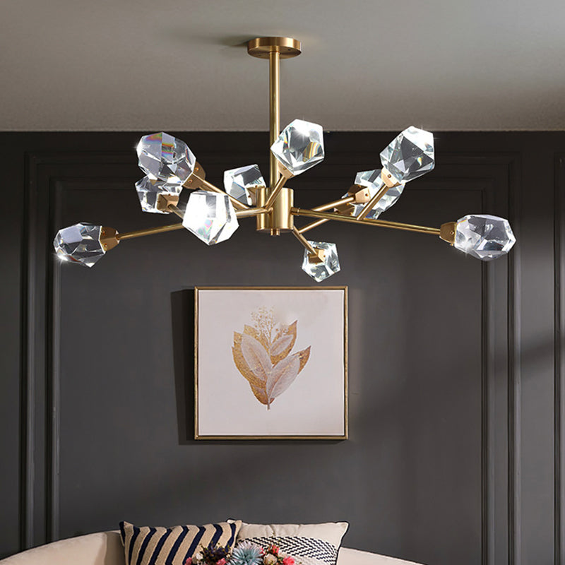 Modern Crystal Block Brass Chandelier - 9/12/18-Light Suspension Pendant for Family Room