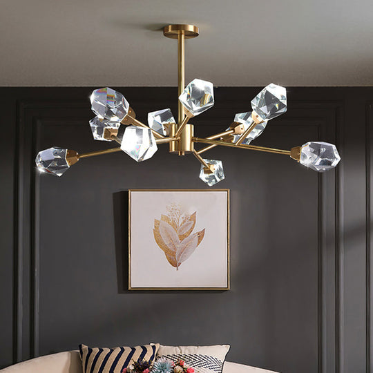 Modern Crystal Block Brass Chandelier - 9/12/18-Light Suspension Pendant for Family Room