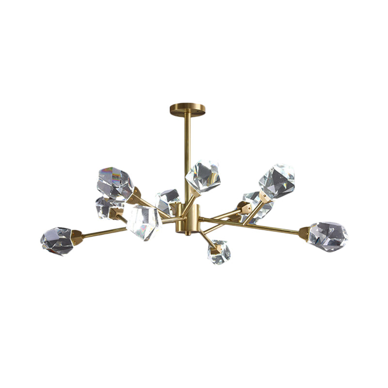 Modern Crystal Block Brass Chandelier - 9/12/18-Light Suspension Pendant for Family Room