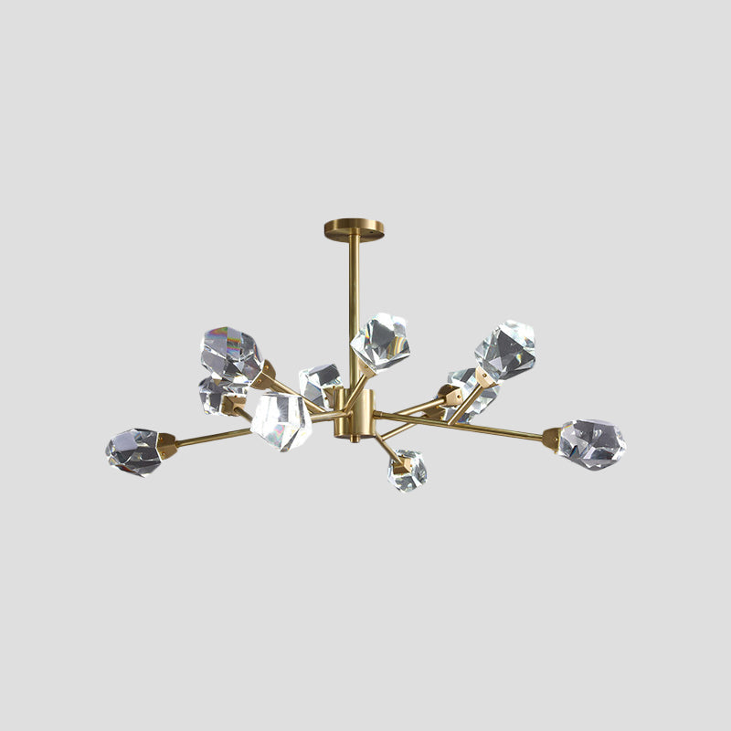 Modern Crystal Block Brass Chandelier - 9/12/18-Light Suspension Pendant for Family Room