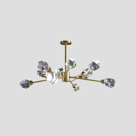 Modern Crystal Block Brass Chandelier - 9/12/18-Light Suspension Pendant for Family Room