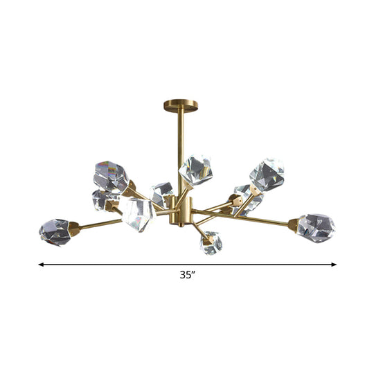 Modern Crystal Block Brass Chandelier - 9/12/18-Light Suspension Pendant For Family Room