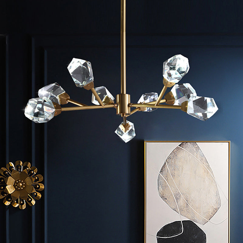 Modern Crystal Block Brass Chandelier - 9/12/18-Light Suspension Pendant For Family Room