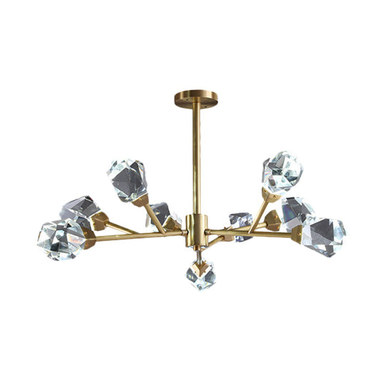 Modern Crystal Block Brass Chandelier - 9/12/18-Light Suspension Pendant for Family Room