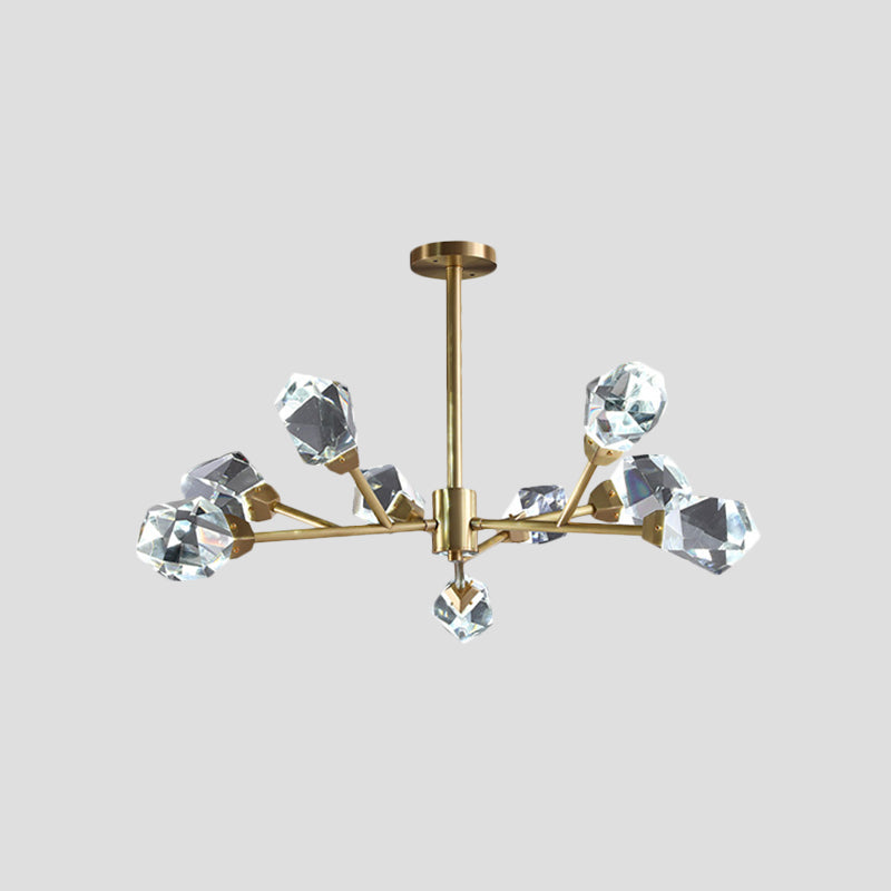 Modern Crystal Block Brass Chandelier - 9/12/18-Light Suspension Pendant for Family Room