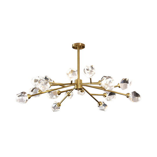 Post-Modern Branched Brass Chandelier With Crystal Blocks - 6/15/18 Lights Ceiling Hanging Fixture