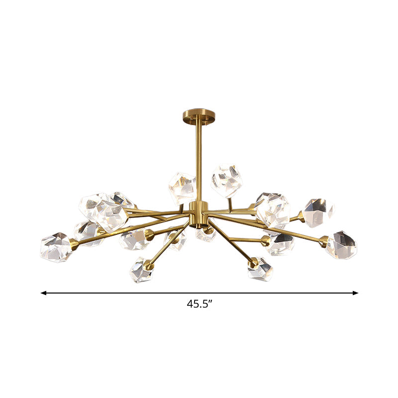 Post-Modern Branched Brass Chandelier With Crystal Blocks - 6/15/18 Lights Ceiling Hanging Fixture