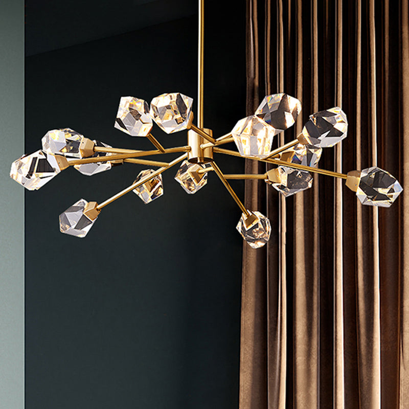 Modern Crystal Block Chandelier: Stylish 6/15/18 Lights Ceiling Pendant in Brass