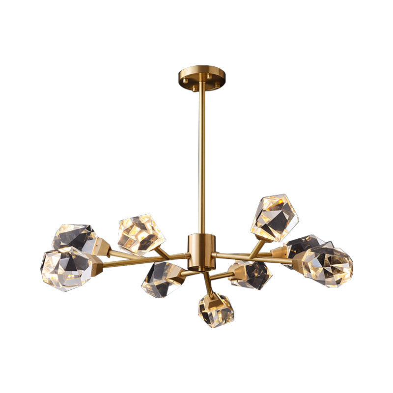 Post-Modern Branched Brass Chandelier With Crystal Blocks - 6/15/18 Lights Ceiling Hanging Fixture 9